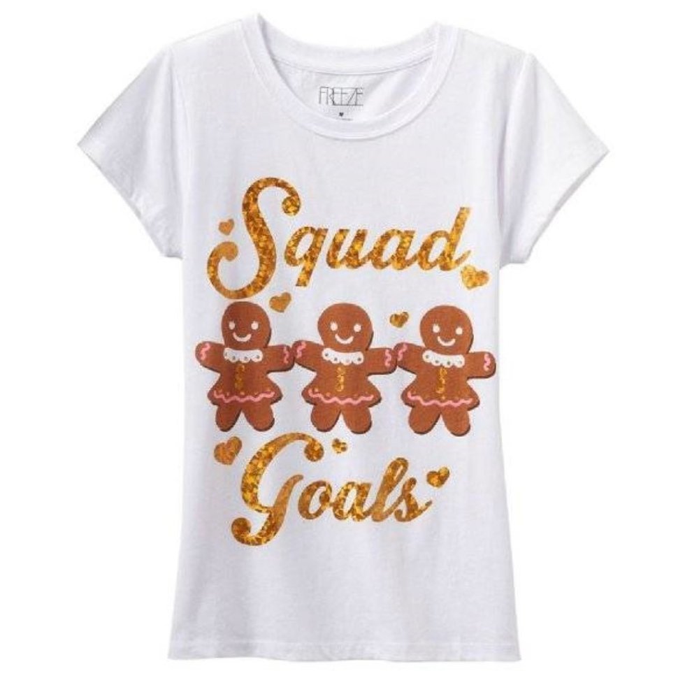 Girls Christmas Shirt 10/12 Gingerbread SQUAD GOALS White Short Sleeve Tee